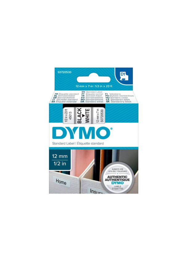 סרט תוויות מדבקה מקורי למכשיר דיימו Dymo – מדגם 45013 ברוחב 12 מ”מ כיתוב שחור רקע לבן