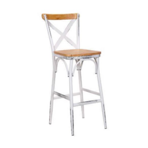 כיסא בר – דגם טליה – רגל מתכת – מושב עץ – לבן
