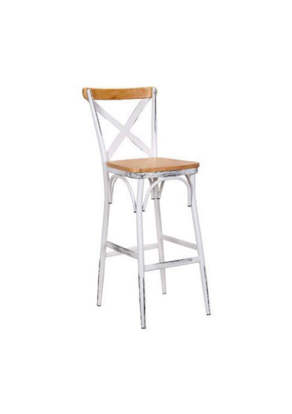 כיסא בר – דגם טליה – רגל מתכת – מושב עץ – לבן