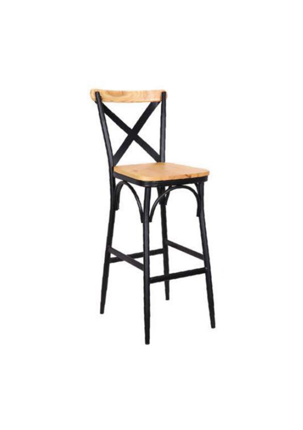 כיסא בר – דגם טליה – רגל מתכת – מושב עץ – שחור